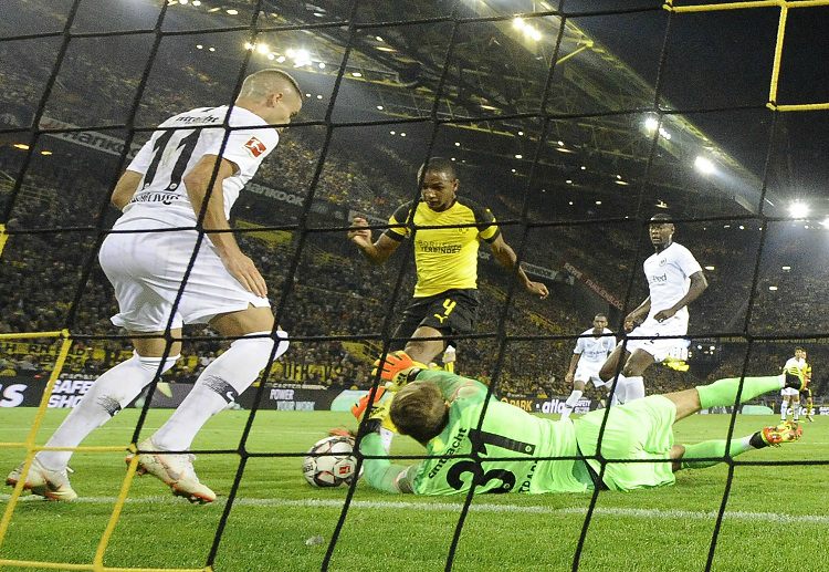 Diallo gets the rebound and strike the ball low earning the opening goal for Dortmund vs Eintracht in the Bundesliga