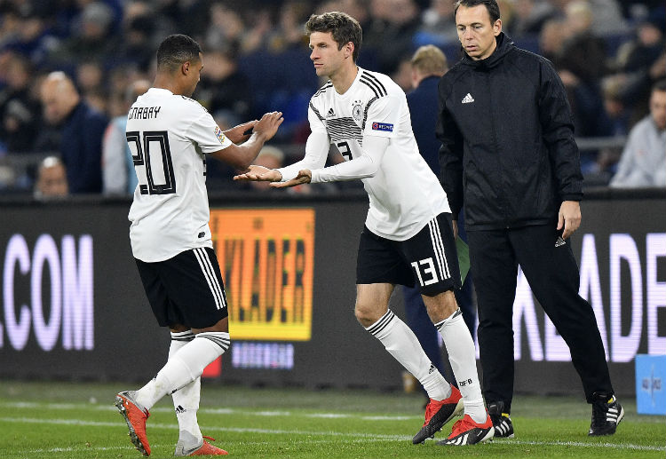 Germany forward Thomas Muller enters the pitch for his 100th match for the national team