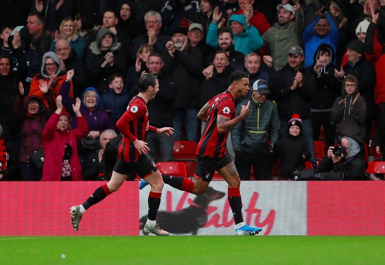 Joshua King scores the loan goal in the Premier League game between Bournemouth and Manchester United