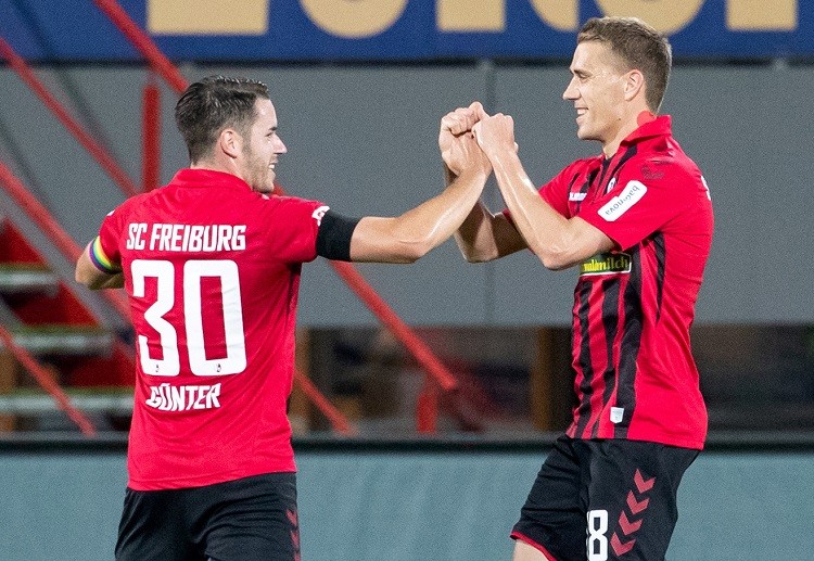 SC Freiburg's super sub Nils Petersen with the winner vs Hertha Berlin in Bundesliga