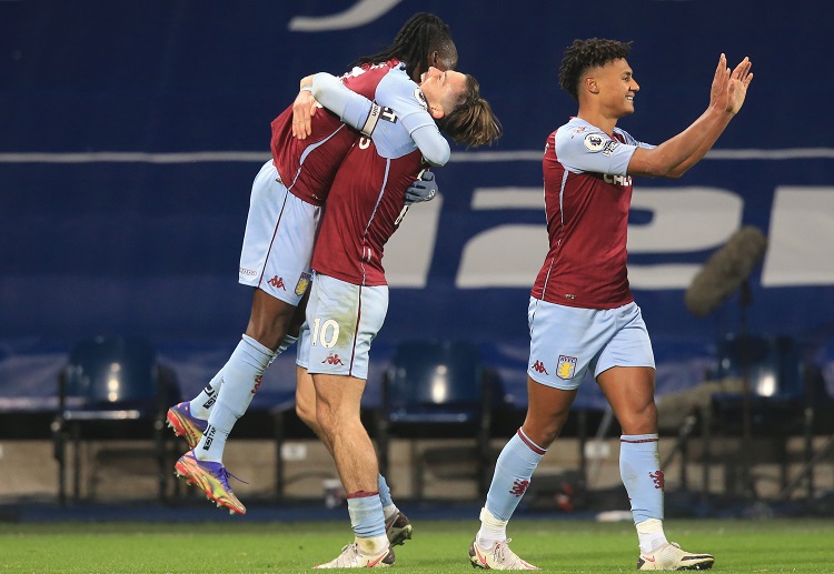 Aston Villa's Bertrand Traore celebrates scoring a goal vs United in the Premier League