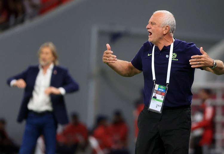 Australia manager Graham Arnold watching his team during the World Cup 2022 qualifying match