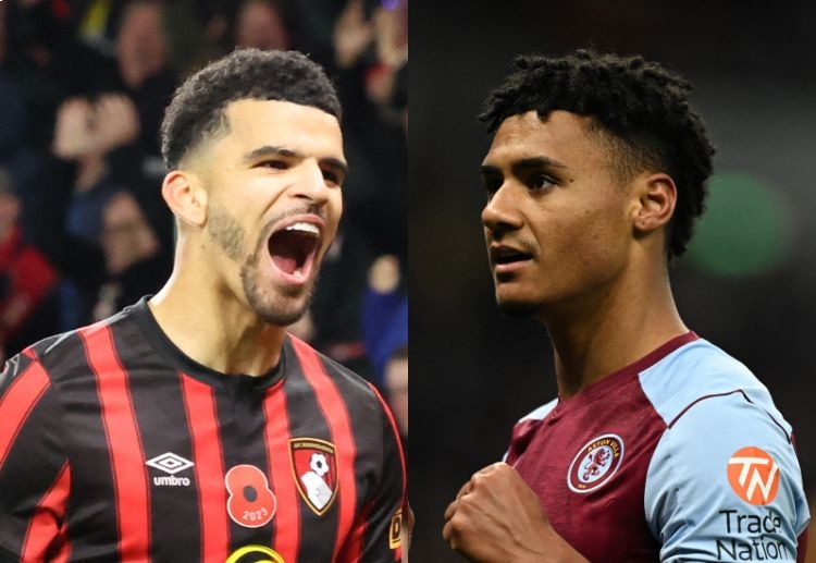 Dominis Solanke of Bournemouth host Ollie Watkins of Aston Villa at the Vitality Stadium in the Premier League