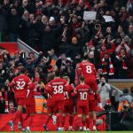 Trent Alexander-Arnold celebrates scoring against Fulham in the Premier League